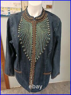 Chico's Limited Edition 35th Anniversary Denim Jacket Size 3(XL) HERITAGE BEADED