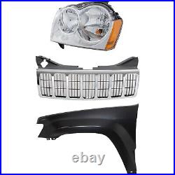 Grille Kit For 2005-2007 Jeep Grand Cherokee with Left LH Fender and Headlight