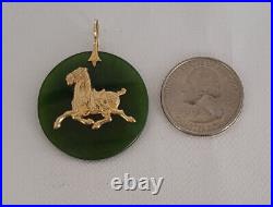 Vntg. 1978 Limited Edition Franklin Mint Jade & 14k Gold Imperial Horse Pendant